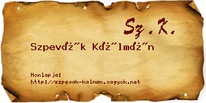Szpevák Kálmán névjegykártya